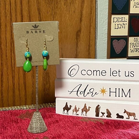 NWT Barse Genuine Stones Margarita Green Lime Magnesite Golden Drop Earrings - Picture 1 of 8